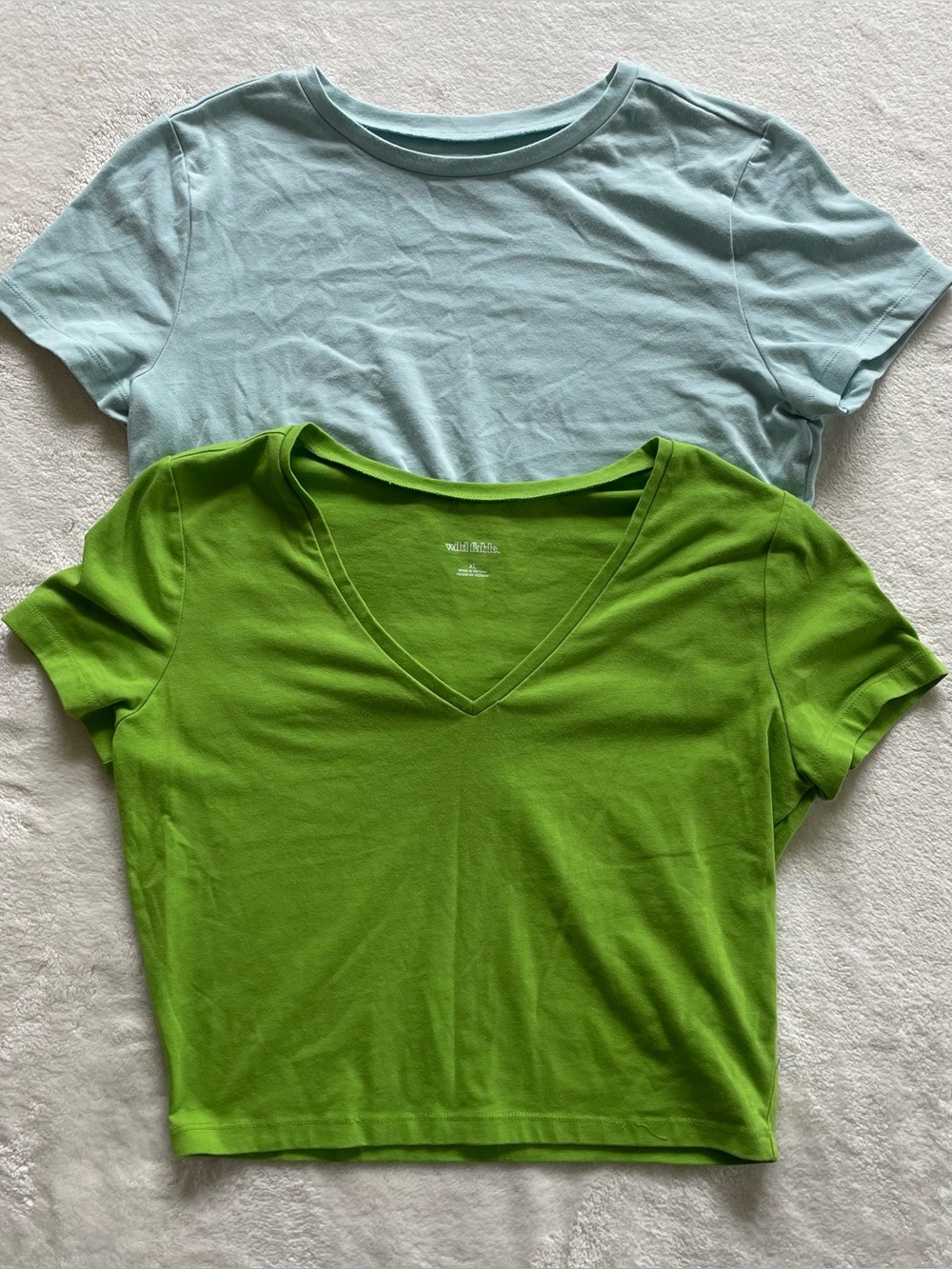 Two wild fable Crop Tops size XL, lime green sky blue